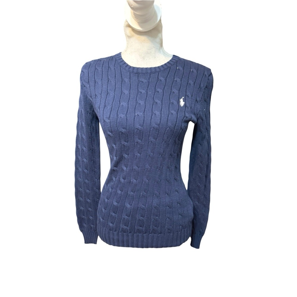Polo Ralph Lauren Blue Cotton Cable Knit Sweater Navy Pony Womens size S